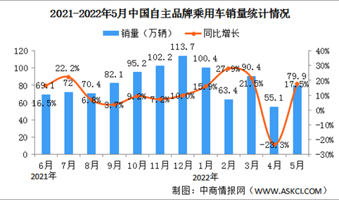 2022年5月中国自主品牌乘用车销售情况：市场份额49.2%（图）