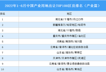產業投資情報：2022年1-6月中國產業用地出讓TOP100區縣排名（產業篇）