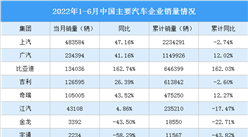 2022年6月中国主要汽车生产企业销量情况：比亚迪销量同比增长162.74%（图）
