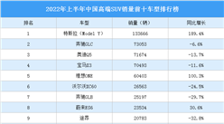 2022年上半年中國高端SUV銷量前十車型排行榜（附榜單）
