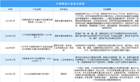 2022中国锂盐行业最新政策汇总一览（表）