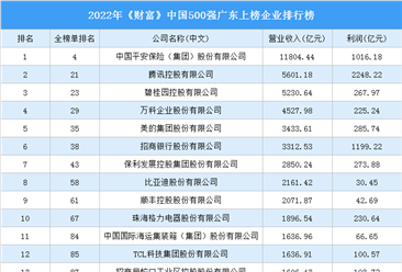 2022年《财富》中国500强广东上榜企业排行榜（附榜单）