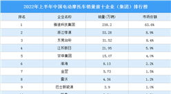 2022年上半年中國電動摩托車銷量前十企業（集團）排行榜（附榜單）