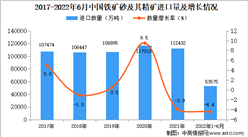 2022年1-6月中国铁矿砂及其精矿进口数据统计分析