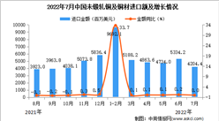 2022年7月中國未鍛軋銅及銅材進口數據統計分析