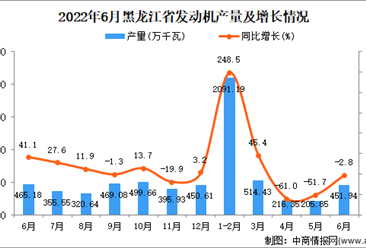 2022年6月黑龙江发动机产量数据统计分析