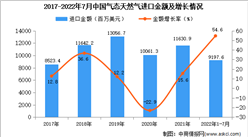 2022年1-7月中国气态天然气进口数据统计分析