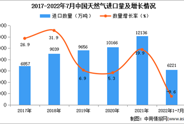 2022年1-7月中國天然氣進口數據統計分析
