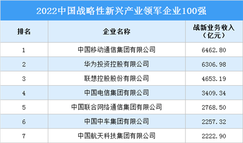 2022年中国战略性新兴产业领军企业100强（附全榜单）