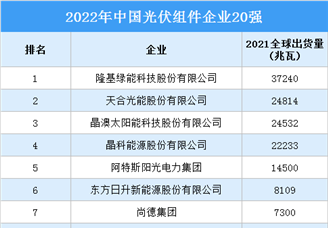 2022年中国光伏组件企业20强排行榜（附榜单）