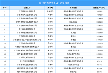 2022年廣西民營企業100強排行榜（附榜單）