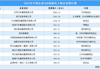 2022年中国企业500强湖北上榜企业排行榜（附榜单）