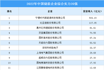2022年中国储能企业综合实力20强排行榜（附榜单）
