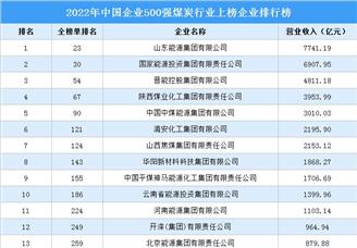 2022年中国企业500强煤炭行业上榜企业排行榜（附榜单）