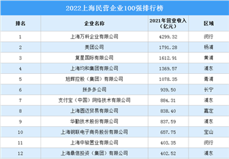 2022上海民營企業100強排行榜（附完整榜單）