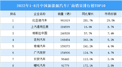 2022年1-8月中國新能源汽車廠商銷量排行榜TOP10（附榜單）