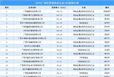 2022廣西民營制造業企業100強排行榜（附完整榜單）