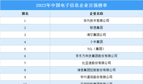 2022年中国电子信息企业百强榜单