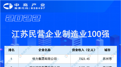 2022江蘇民營企業制造業100強排行榜