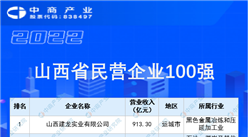 2022山西省民營企業100強排行榜（附全榜單）