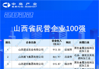 2022山西省民营企业100强排行榜（附全榜单）