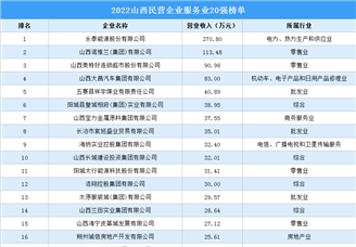 2022山西省民营企业服务业20强排行榜（附榜单）