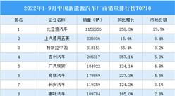 2022年1-9月中國新能源汽車廠商銷量排行榜TOP10（附榜單）