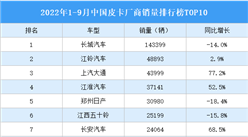 2022年1-9月中國皮卡廠商銷量排行榜TOP10（附榜單）
