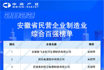 2022安徽省民營企業制造業綜合百強排行榜（附榜單）