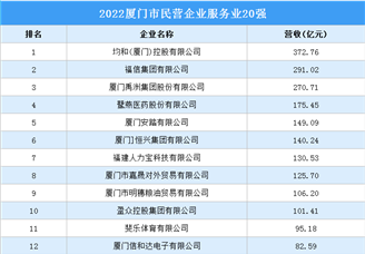 2022厦门市民营企业服务业20强榜单