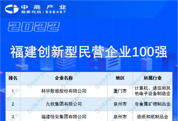 2022福建省創新型民營企業100強榜單（附榜單）