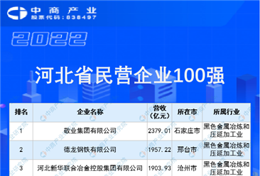 2022河北省民營企業100強排行榜（附全榜單）