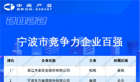 2022宁波市竞争力企业百强榜单（附榜单）