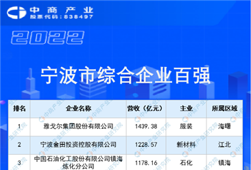 2022宁波市综合企业百强榜单（附榜单）
