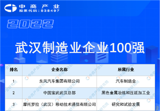 2022武汉制造业企业100强榜单（附全榜单）