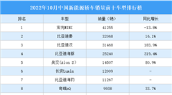 2022年10月中國新能源轎車銷量前十車型排行榜（附榜單）