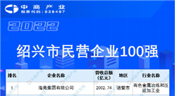 2022绍兴市民营企业100强榜单（附榜单）