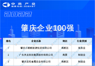 2022肇庆企业100强排行榜（附榜单）