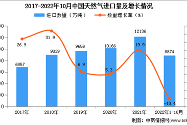 2022年1-10月中国天然气进口数据统计分析