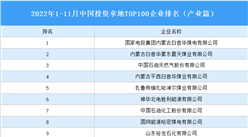 產業投資情報：2022年1-11月中國投資拿地TOP100企業排行榜（產業篇）