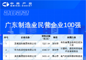 2022广东省制造业民营企业100强排行榜（附榜单）