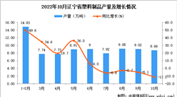2022年10月辽宁塑料制品产量数据统计分析