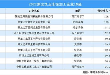 2022黑龍江玉米深加工企業10強排行榜（附榜單）