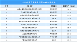 2022内蒙古服务业民营企业20强榜单（附榜单）