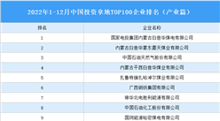 產業投資情報：2022年1-12月中國投資拿地TOP100企業排行榜（產業篇）