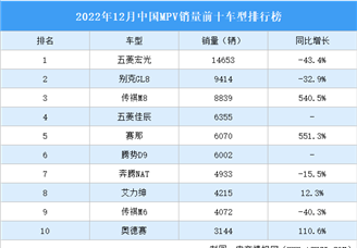 2022年12月中国MPV销量前十车型排行榜（附榜单）