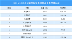 2022年12月中國新能源轎車銷量前十車型排行榜（附榜單）