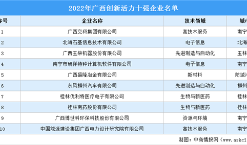 2022年广西创新活力十强企业排行榜