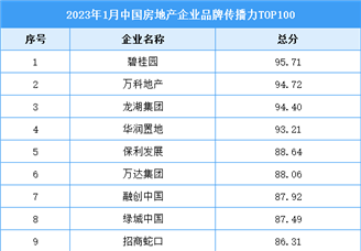 2023年1月中国房地产企业品牌传播力TOP100
