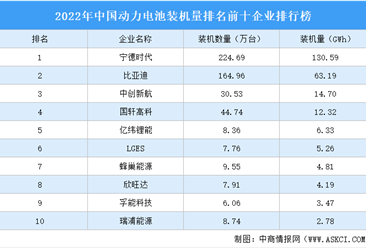 2022年中国动力电池装机量排名前十企业排行榜（附榜单）